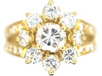 French 18ct Gold Diamond Cluster Ring with Split Shoulders set with Diamonds