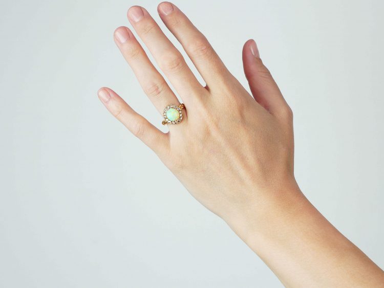 Victorian 18ct Gold , Opal & Rose Diamond Cluster Ring