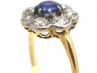 Edwardian 18ct Gold & Platinum, Sapphire & Diamond Cluster Ring