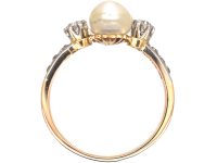 French Belle Epoque 18ct Gold, Natural Bouton Pearl & Diamond Ring