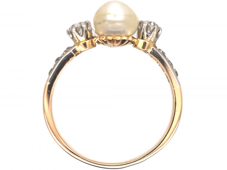 French Belle Epoque 18ct Gold, Natural Bouton Pearl & Diamond Ring