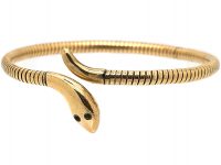9ct Gold Snake Bangle with Green Garnet Eyes