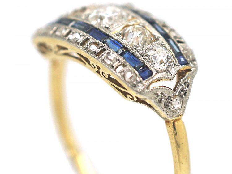 Art Deco 18ct Gold & Platinum, Sapphire & Diamond Ring
