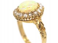 Victorian 18ct Gold , Opal & Rose Diamond Cluster Ring