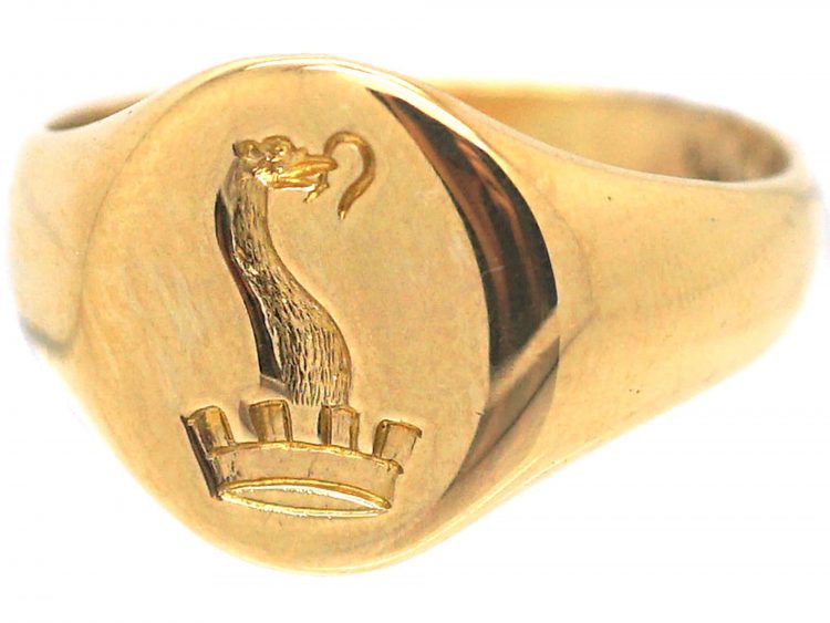 18ct Gold Signet Ring with Intaglio of a Serpent & Crown