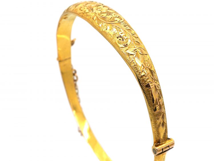 Edwardian 9ct Gold Engraved Bangle