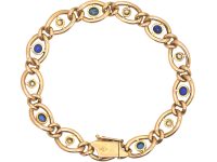 Edwardian 15ct Gold, Sapphire & Diamond Curb Link Bracelet