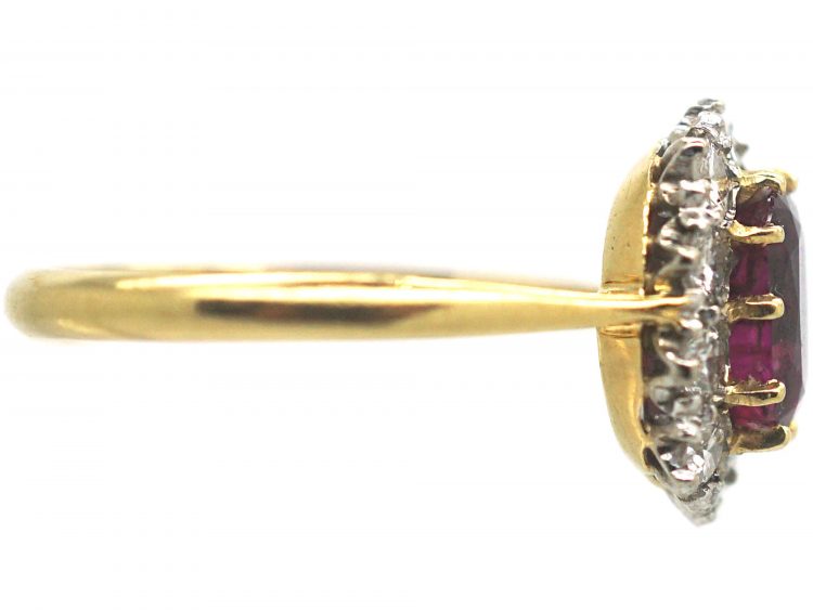 18ct Gold, Ruby & Diamond Oval Cluster Ring