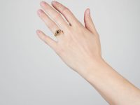 Regency 15ct Gold Flat Cut Garnet & Natural Split Pearl Cluster Ring with Glazed Locket on the Reverse