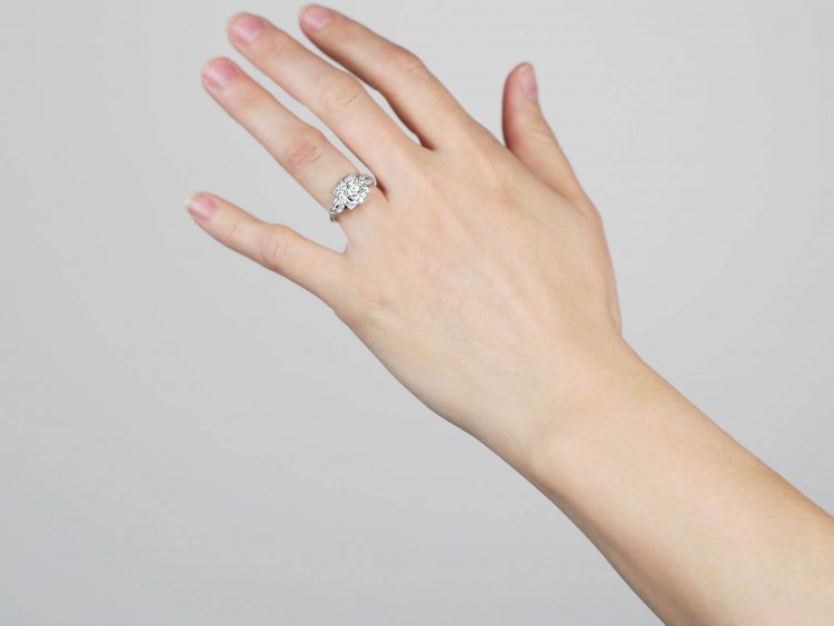 Art Deco Platinum & 18ct White Gold Square Cluster Ring with Entwined Shoulders