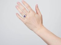 French 18ct Gold, Sapphire & Diamond Oval Cluster Ring with Diamond Set Shoulders