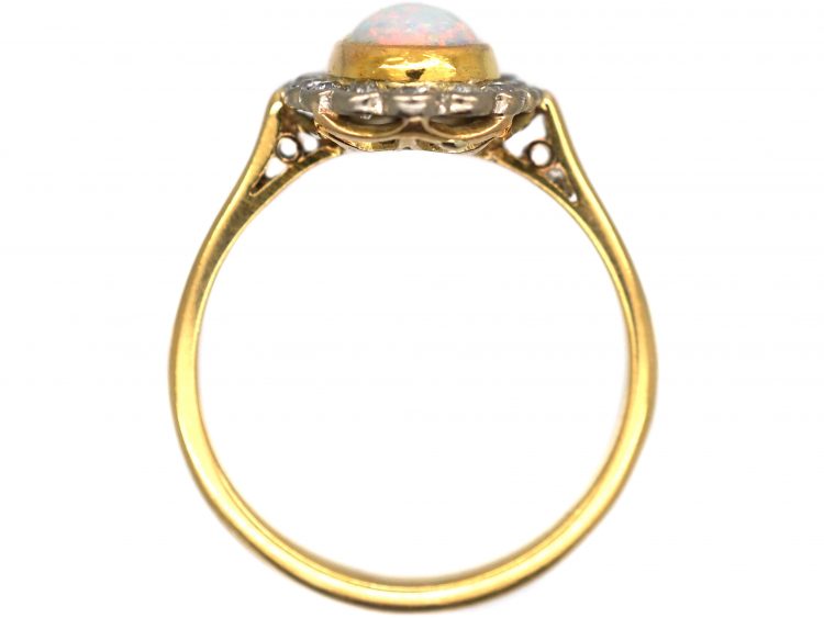 Edwardian 18ct Gold & Platinum, Opal & Diamond Cluster Ring