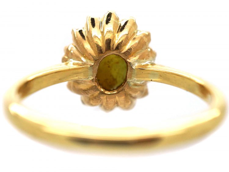Edwardian 18ct Gold, Cat's Eye Chrysoberyl & Diamond Cluster Ring