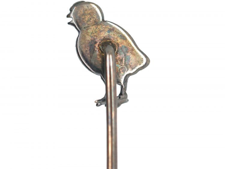 Edwardian 15ct Gold & Silver, Rose Diamond Chick Tie Pin with Ruby Eye