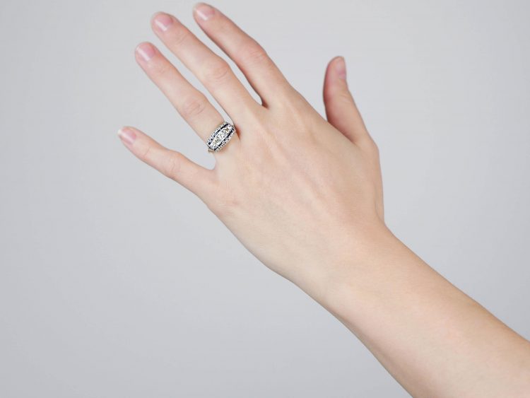 Art Deco 18ct Gold & Platinum, Sapphire & Diamond Ring