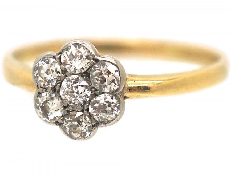 Edwardian 18ct Gold & Platinum Diamond Cluster Ring