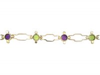 15ct Gold Suffragette Bracelet set with Amethysts, Natural Split pearls & Peridots