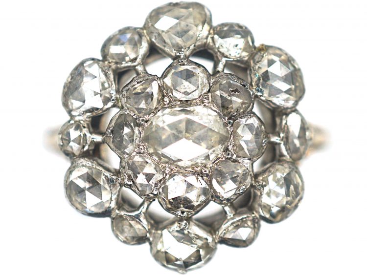 Large Georgian Rose Diamond Cluster Ring