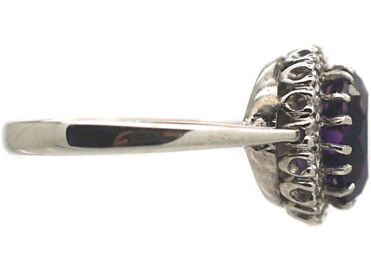 18ct White Gold, Amethyst & Diamond Oval Cluster Ring