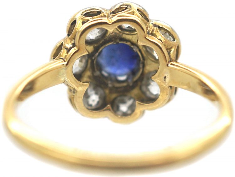 Edwardian 18ct Gold & Platinum, Sapphire & Diamond Cluster Ring