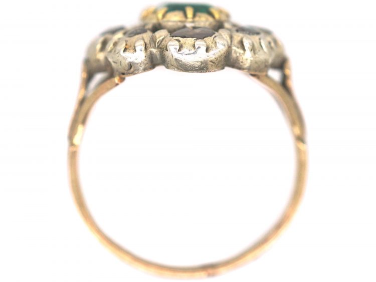 Large French Early 19th Century Emerald & Rose Cut Diamond Cluster Ring