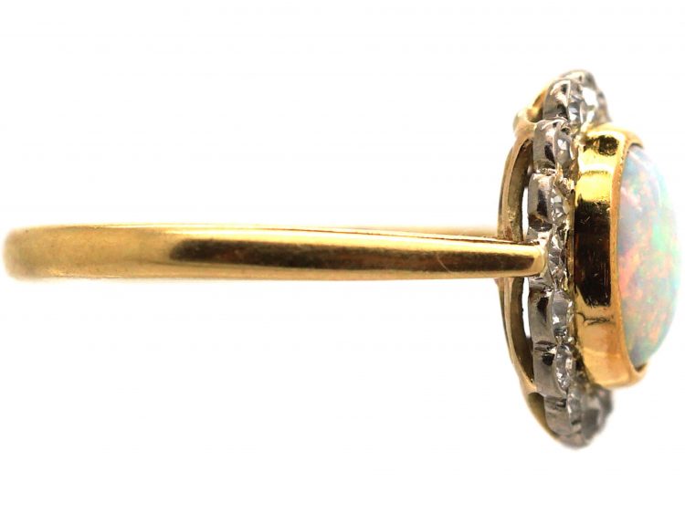 Edwardian 18ct Gold & Platinum, Opal & Diamond Cluster Ring