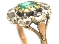 Large French Early 19th Century Emerald & Rose Cut Diamond Cluster Ring