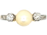 French Belle Epoque 18ct Gold, Natural Bouton Pearl & Diamond Ring