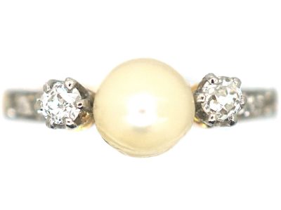 French Belle Epoque 18ct Gold, Natural Bouton Pearl & Diamond Ring