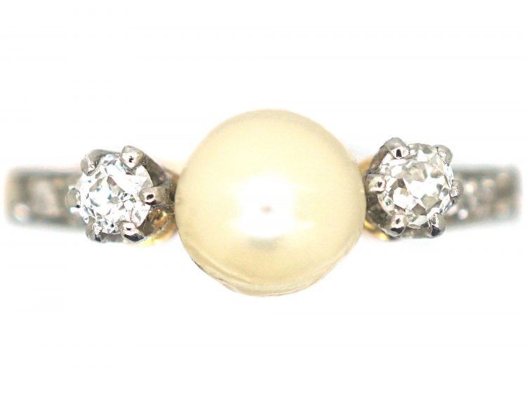 French Belle Epoque 18ct Gold, Natural Bouton Pearl & Diamond Ring