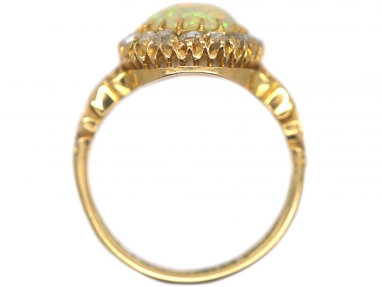 Victorian 18ct Gold , Opal & Rose Diamond Cluster Ring