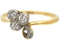 Edwardian 18ct Gold & Platinum Three Leaf Clover Ring set with Diamonds