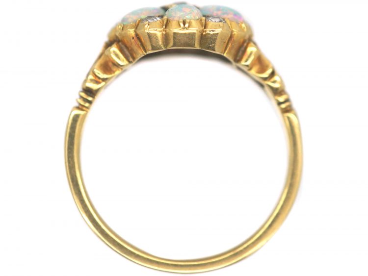 Edwardian 18ct Gold Opal & Diamond Cluster Ring