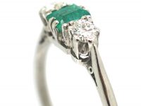 Art Deco Platinum, Emerald & Diamond Three Stone Ring