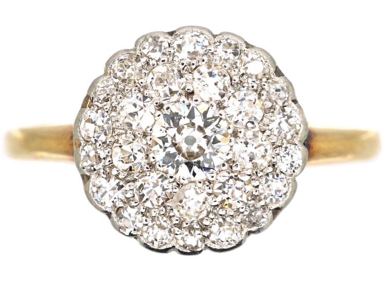 Edwardian 18ct Gold & Platinum Diamond Cluster Ring