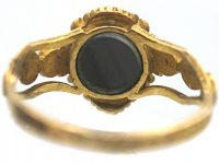 Regency 15ct Gold, Ruby Emerald & Natural Split Pearl Cluster Ring with Glazed Locket on Reverse