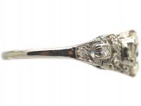 Art Deco Platinum, Solitaire Diamond Ring with Diamond Set Shoulders