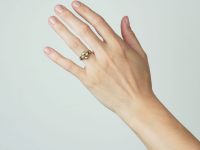 Regency 15ct Gold, Ruby Emerald & Natural Split Pearl Cluster Ring with Glazed Locket on Reverse
