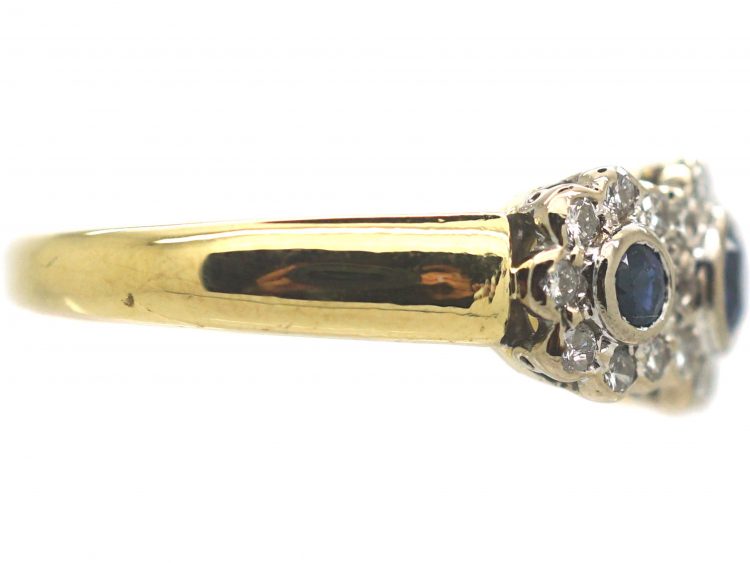 18ct Gold Triple Cluster Ring set with Sapphires & Diamonds by Charles Green & Sons