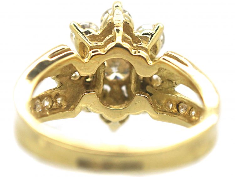 French 18ct Gold Diamond Cluster Ring with Split Shoulders set with Diamonds