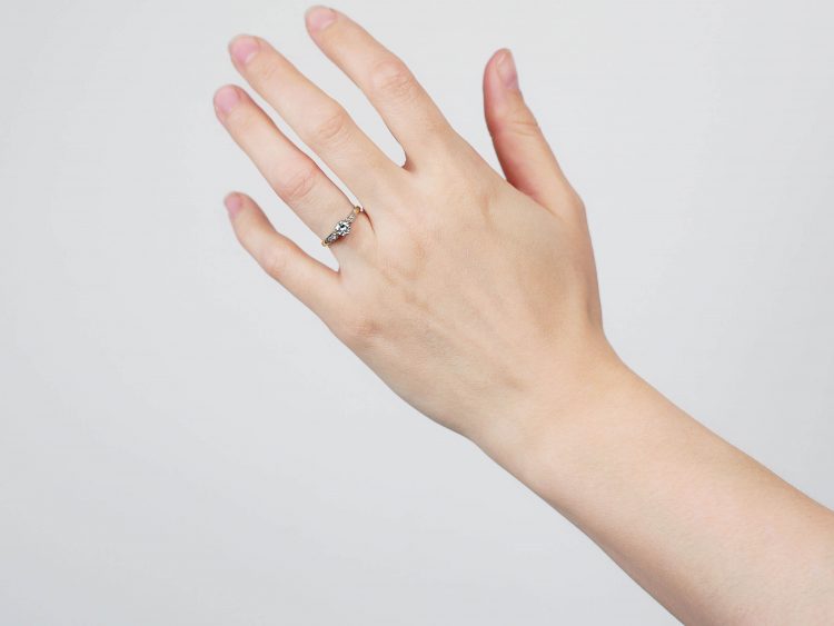 Art Deco 18ct Gold & Platinum, Diamond Solitaire Ring with Diamond Set Shoulders