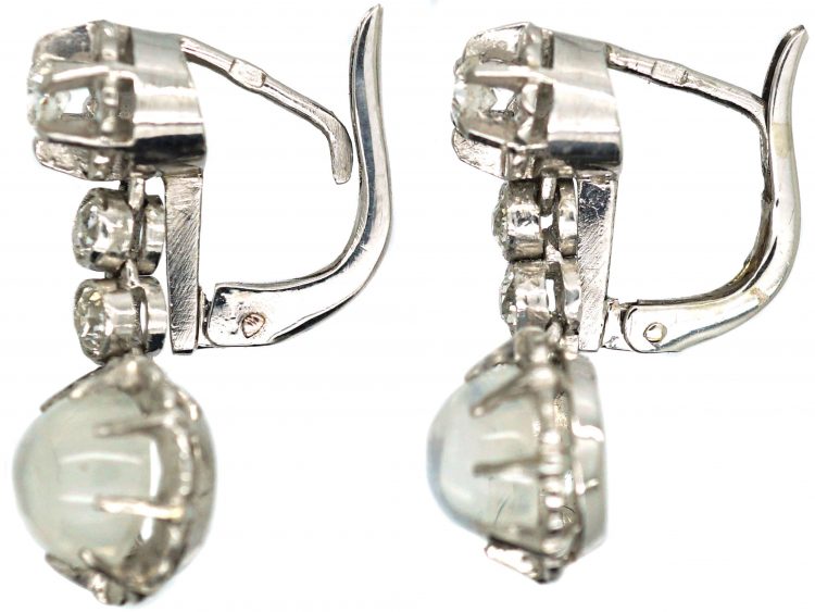 French Belle Epoque Diamond & Moonstone Drop Earrings