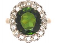 18ct Gold & Platinum, Green Tourmaline & Diamond Cluster Ring