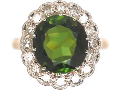 18ct Gold & Platinum, Green Tourmaline & Diamond Cluster Ring