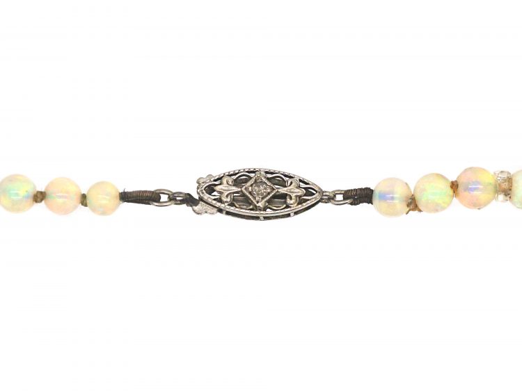 Edwardian Opal Necklace with 9ct White Gold & Rose Diamond Clasp