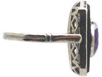 Art Deco Platinum, Onyx & Amethyst Geometric Ring