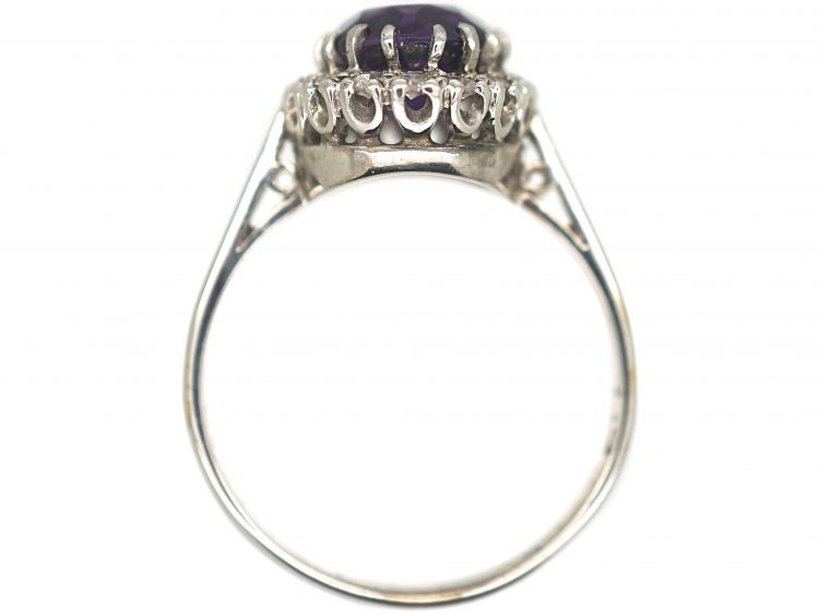 18ct White Gold, Amethyst & Diamond Oval Cluster Ring