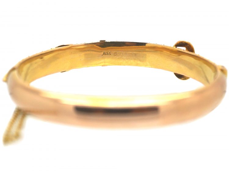 Edwardian 9ct Two Colour Gold Bangle with Buckle Motif