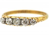 Edwardian 18ct Gold Five Stone Diamond Carved Half Hoop Ring