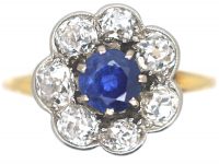 Edwardian 18ct Gold & Platinum, Sapphire & Diamond Cluster Ring